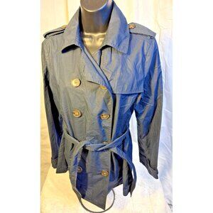 Gap Short Trench Coat Womens Size Medium M Navy Belted Double Breasted